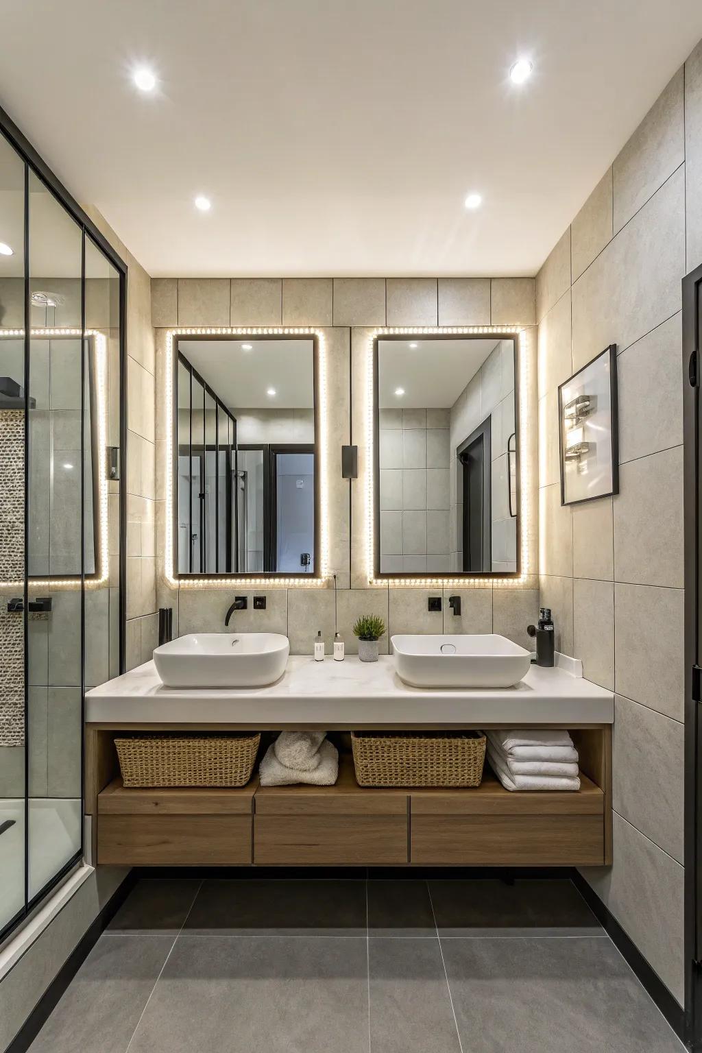 Mirrors expand the viewed space in your lavatory.