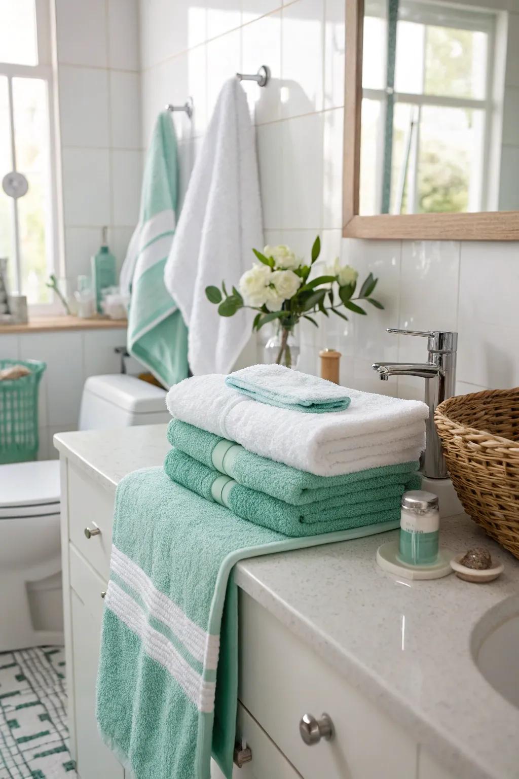 Mint and alabaster weaves bring a refreshing and pristine touch.