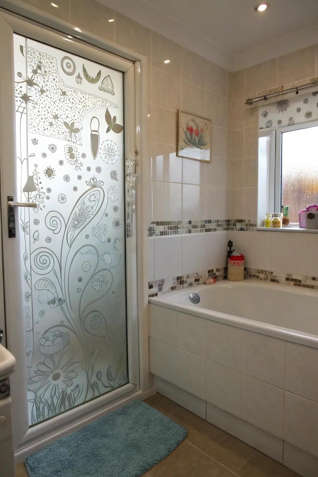Cut designs bring playful and artistic elements to bathroom glass.