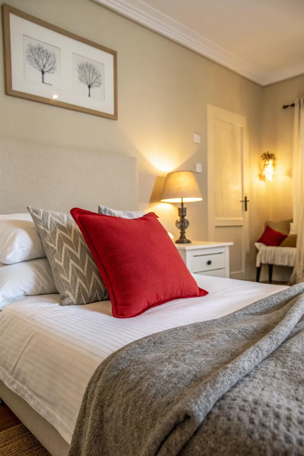 A bedroom enlivened through a strategic burst of hue.