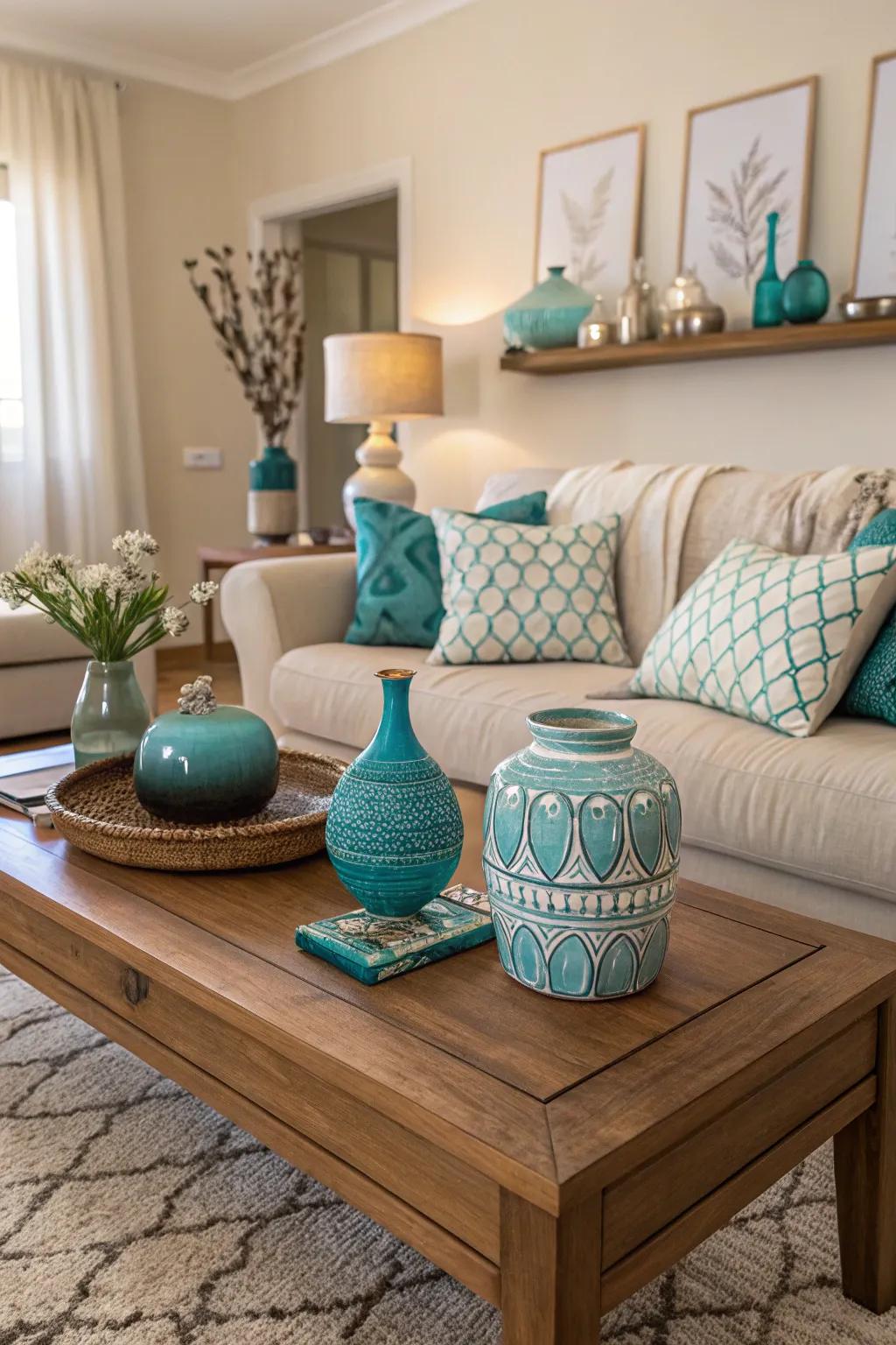 Teal introduces a refreshing contrast.