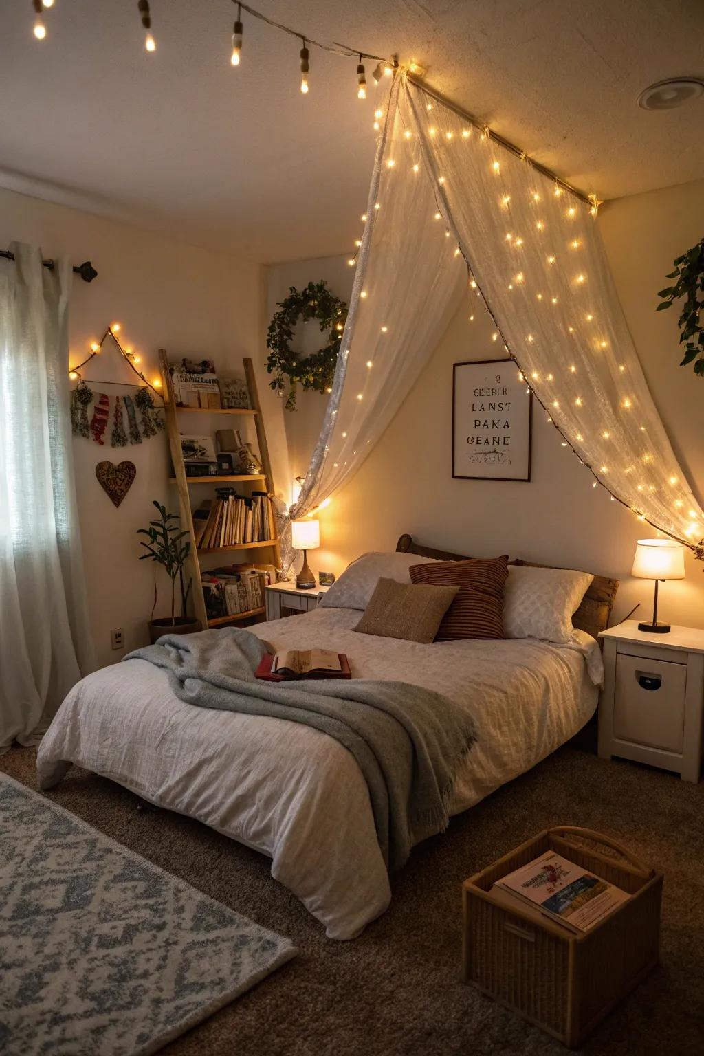 A sprawling bedroom featuring graduated lighting for a versatile ambiance.