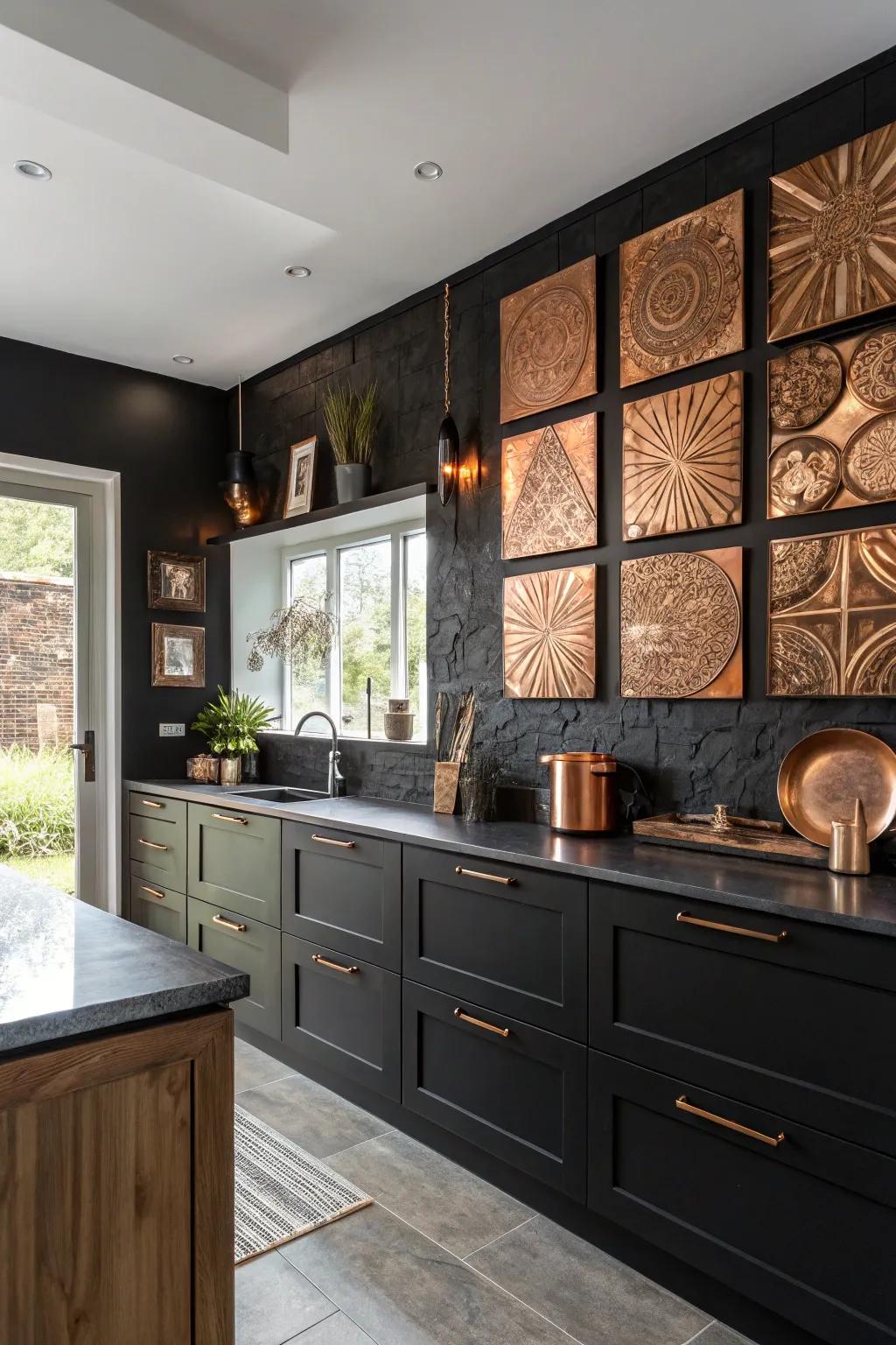 Bronze wall art adds a sophisticated artistic touch to your kitchen.
