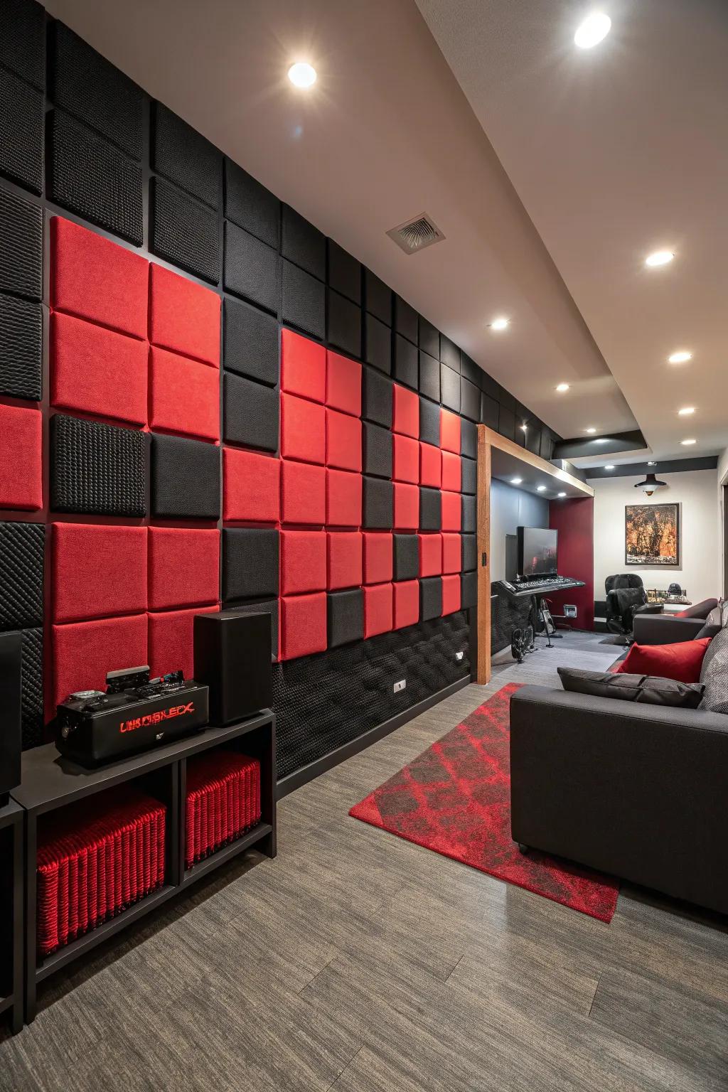 Sound absorbing boards used to achieve a stylish wall decor while enhancing sounds are shown above.