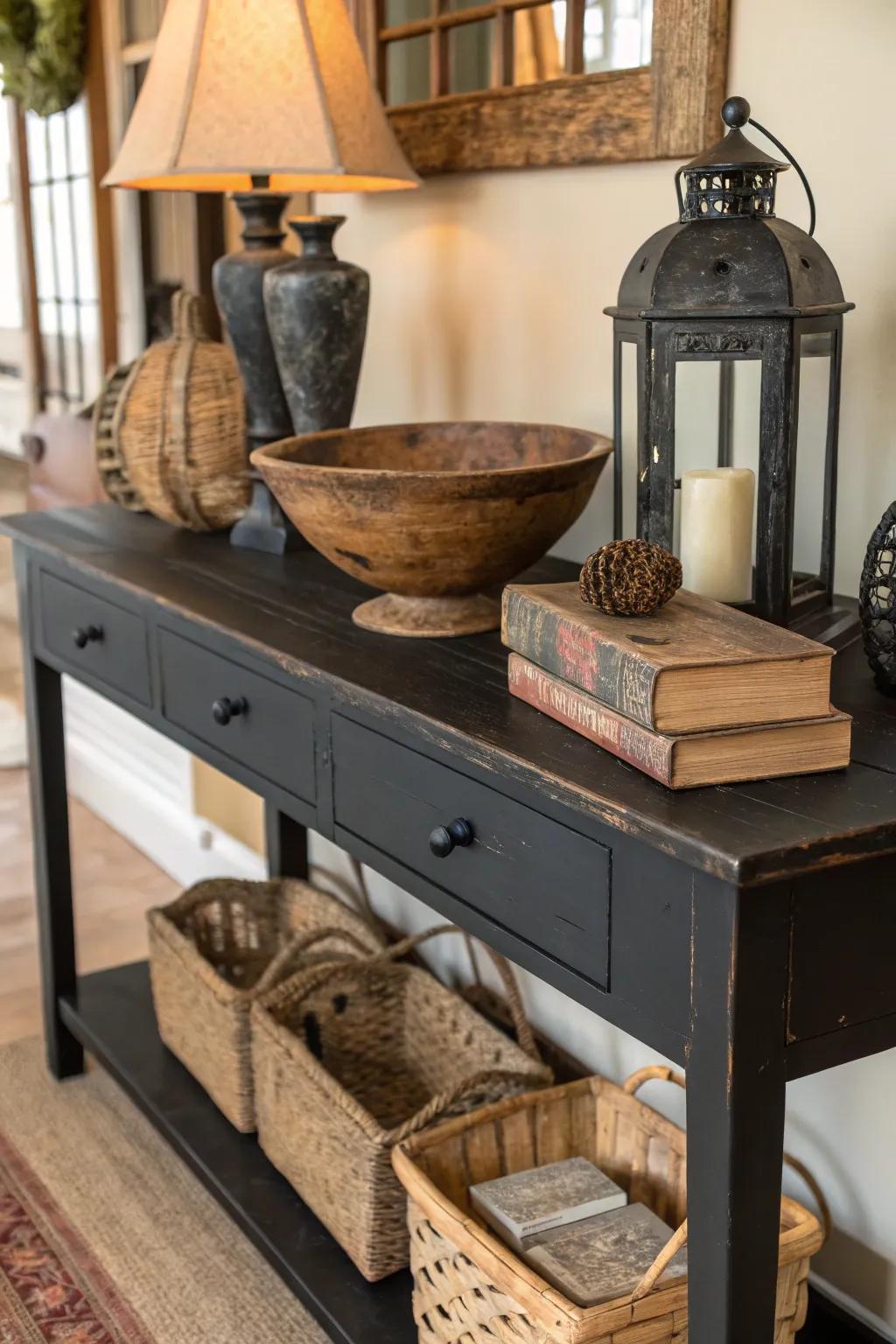 Rustic elements add warmth and persona to the space.