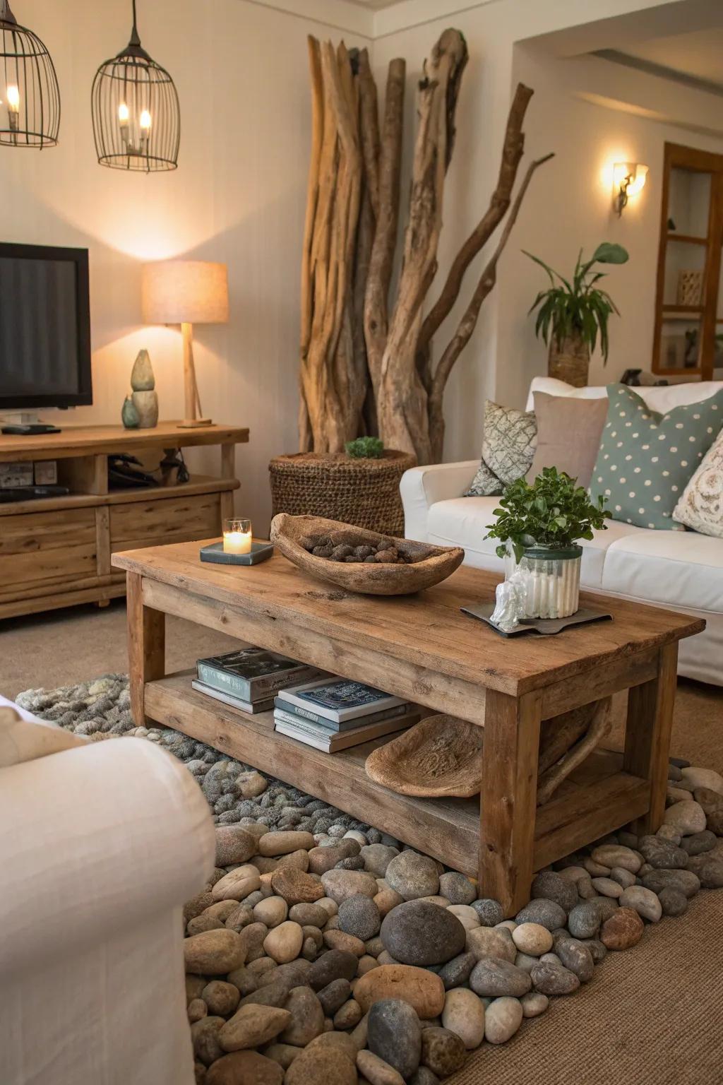 Unexpected natural elements add organic beauty.