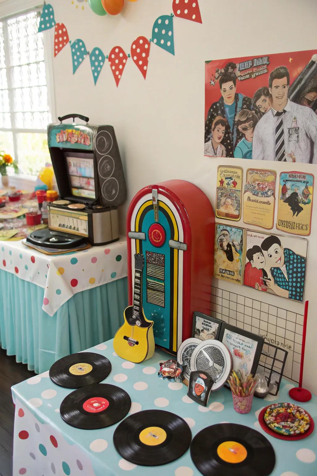 Rock 'n' roll-inspired baby shower with retro and musical components