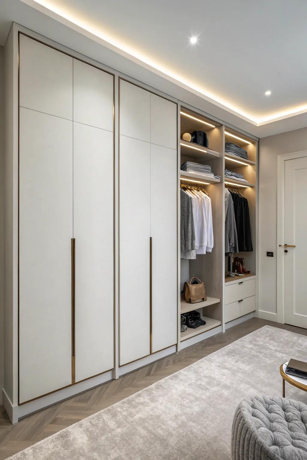 Handle-free doors create a sleek and modern wardrobe design.