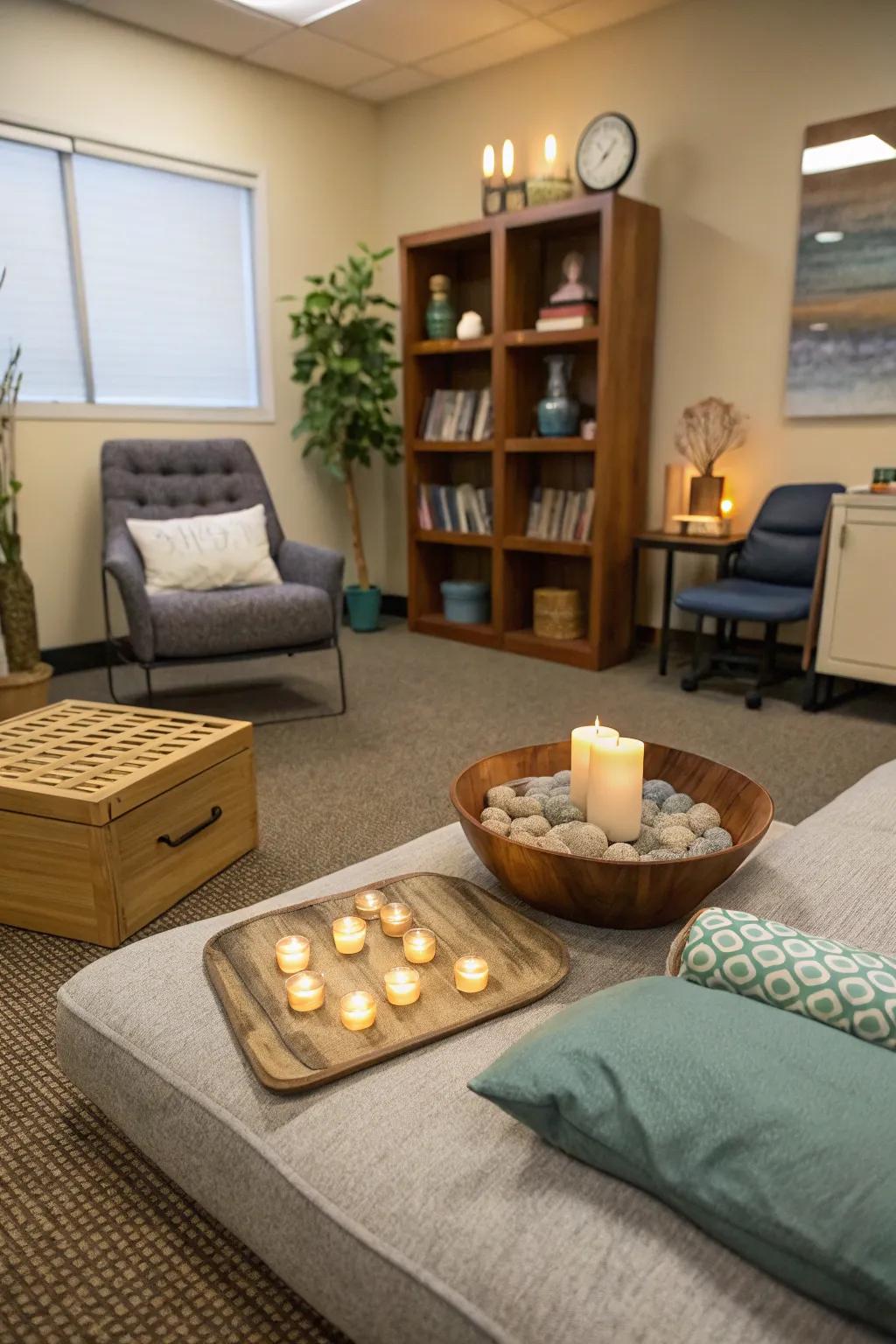 The centering of clients is aided by a mindfulness space.