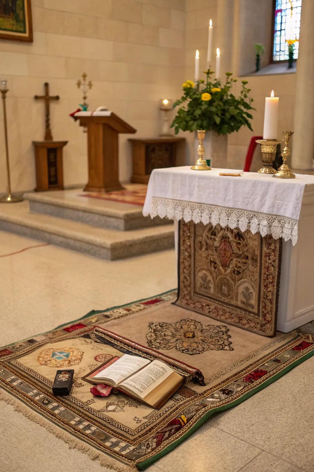 A prayer rug adds comfort and defines your prayer zone.