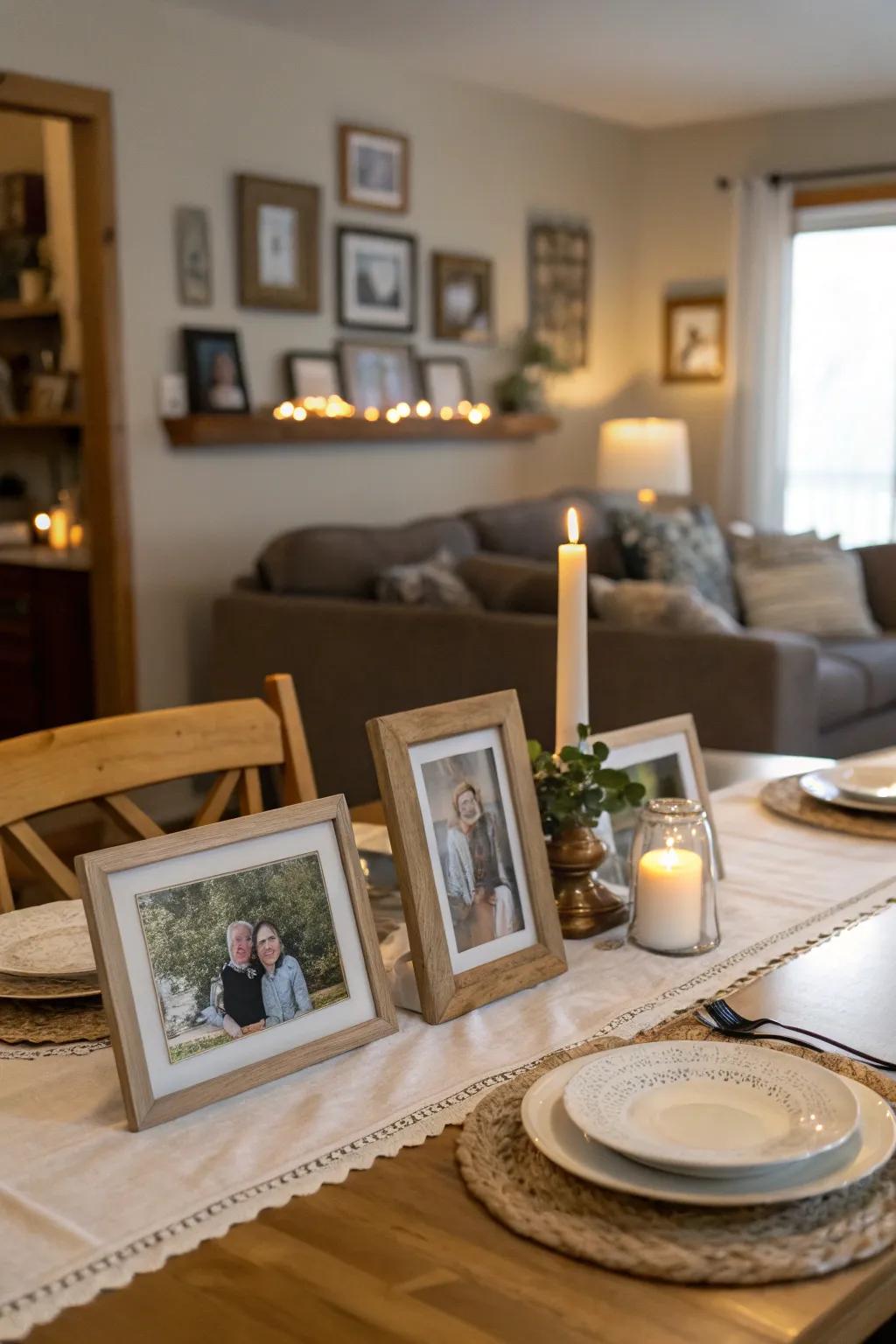 Individual portraits compose for a snug and inviting centerpiece.