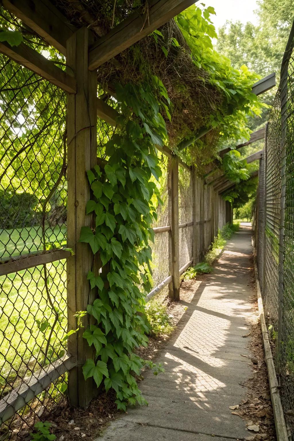 A vine-covered framework has the potential to transform a simple fence into a garden masterpiece.