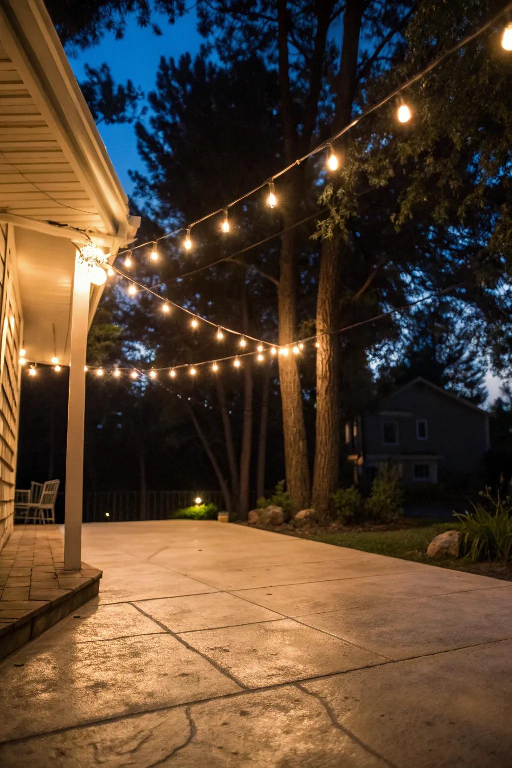Festoon lights cause your patio to be inviting after nightfall.