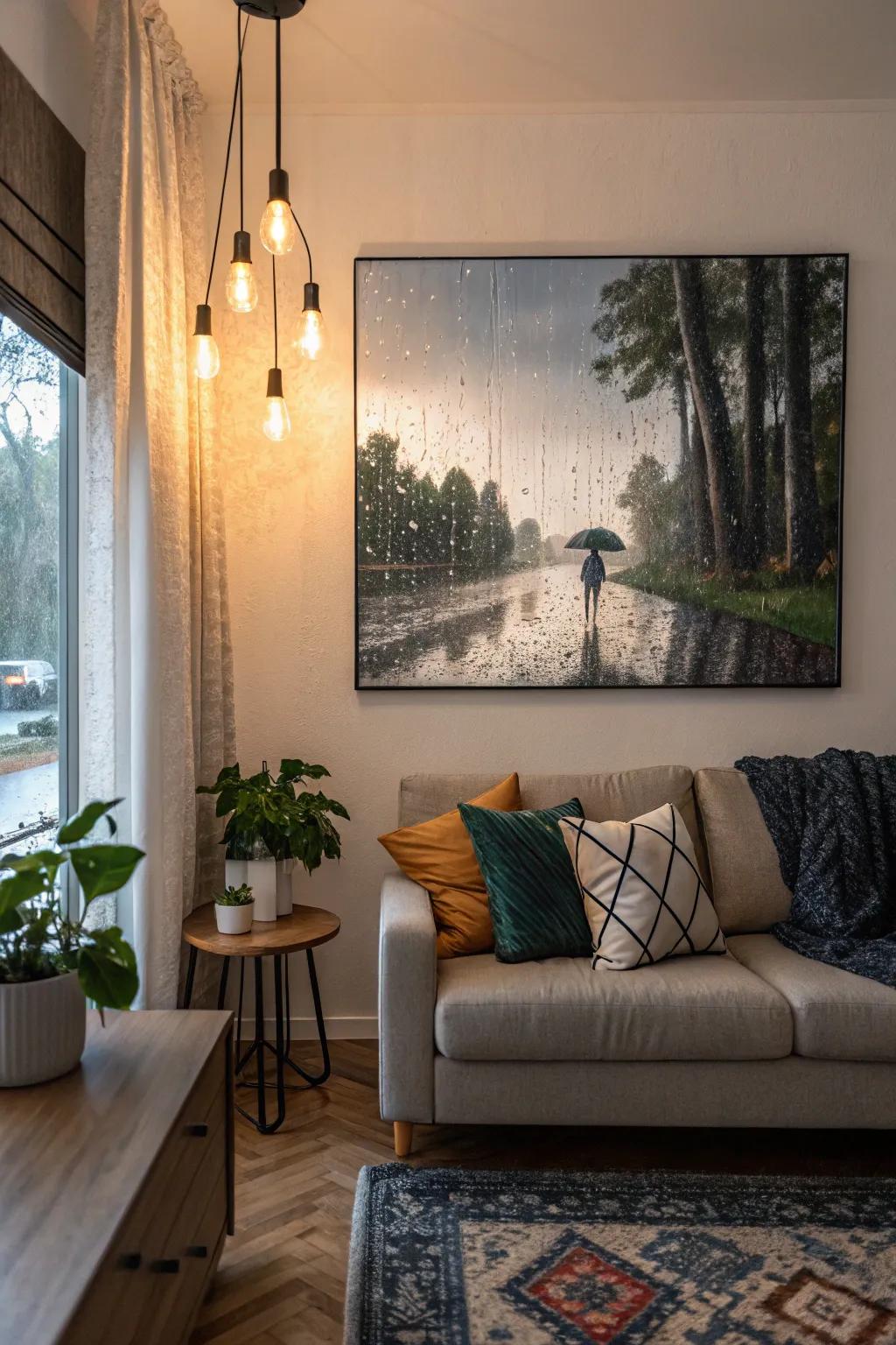 Rain-soaked scenes stimulate introspection and a snug atmosphere.