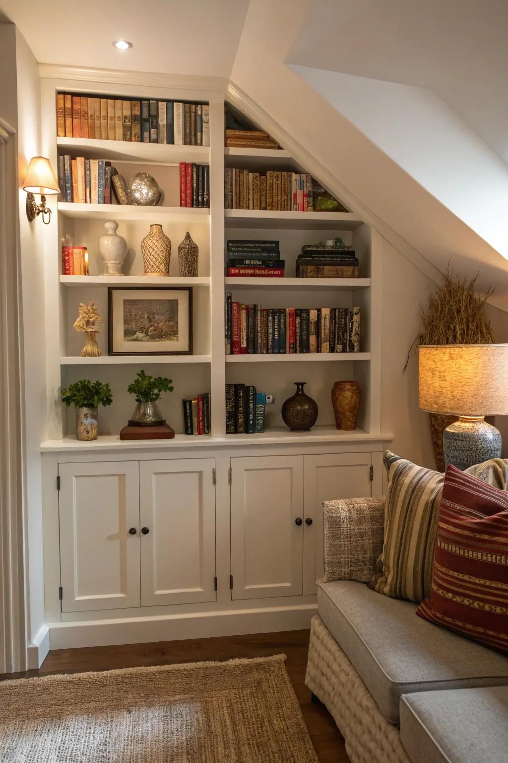 Integrated corner shelving maximizes space and panache.