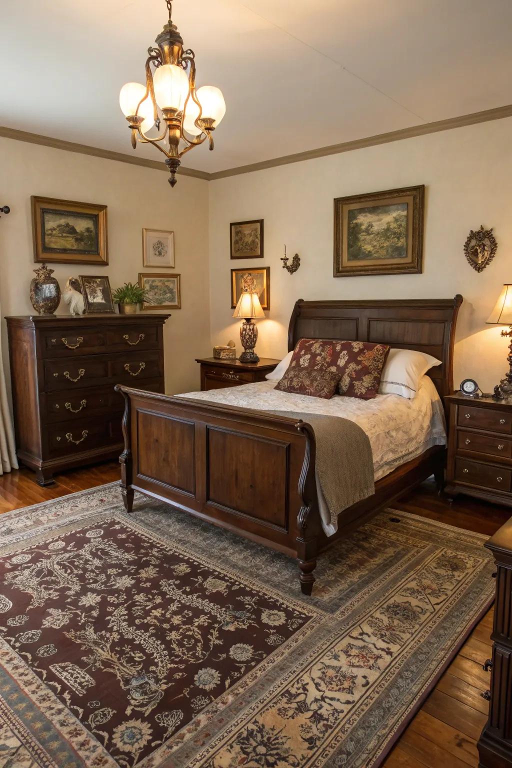 Vintage discoveries enrich deep brown settings with heritage and panache.