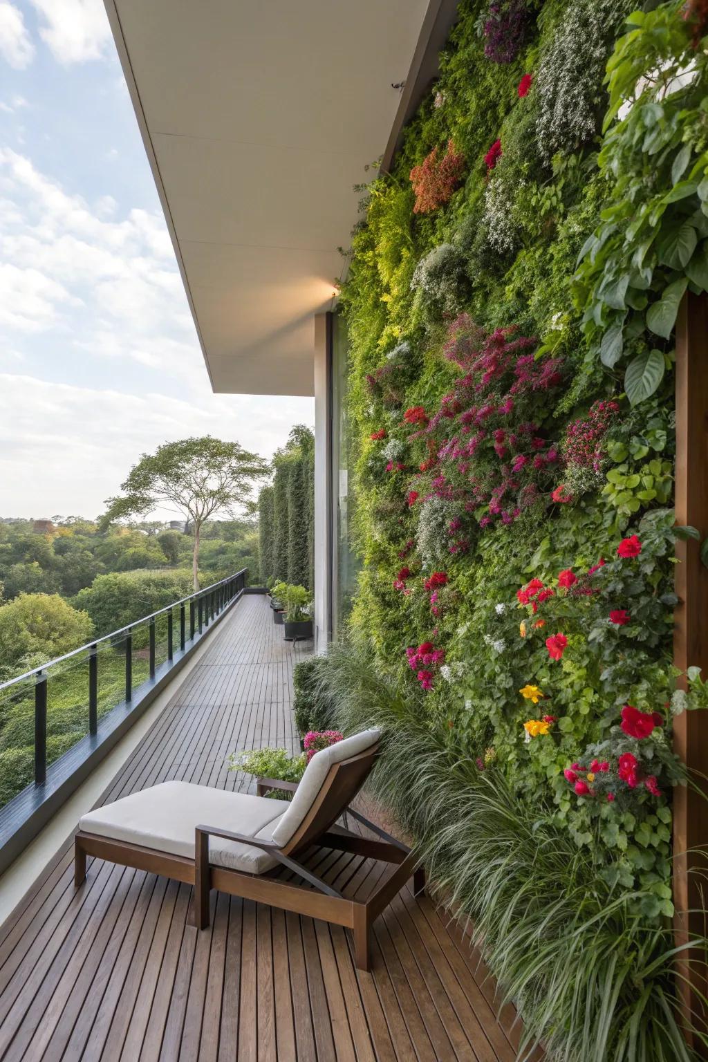 Skyward gardens usher in a vibrant splash of nature to this deck.