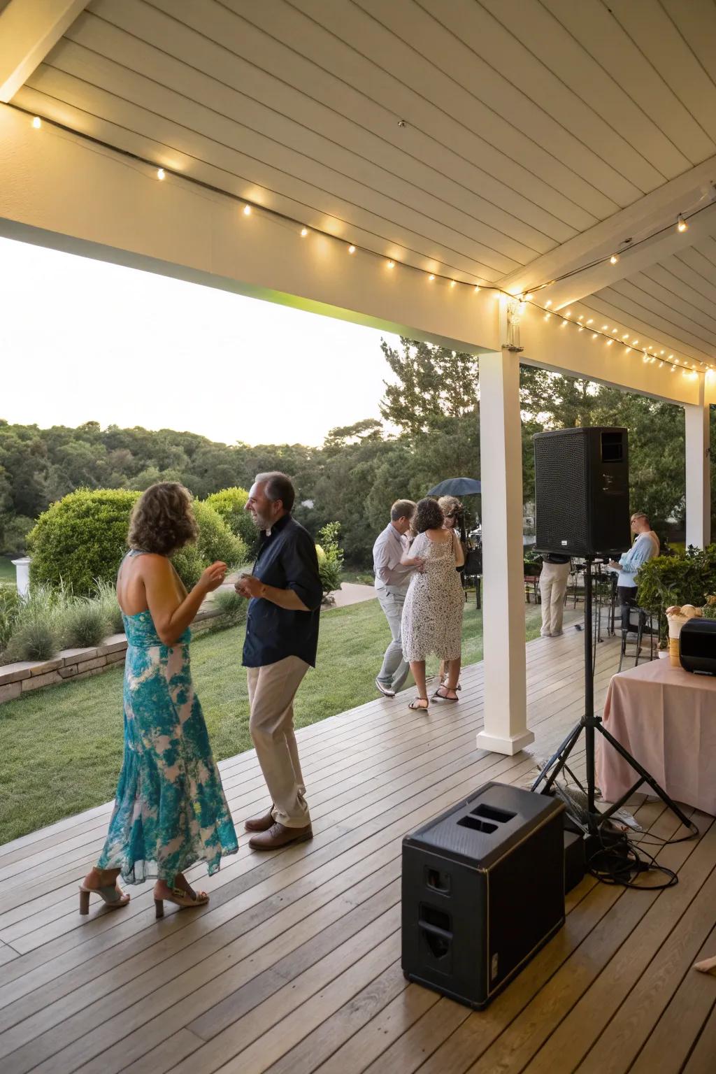 Music establishes the atmosphere for a spirited deck event.