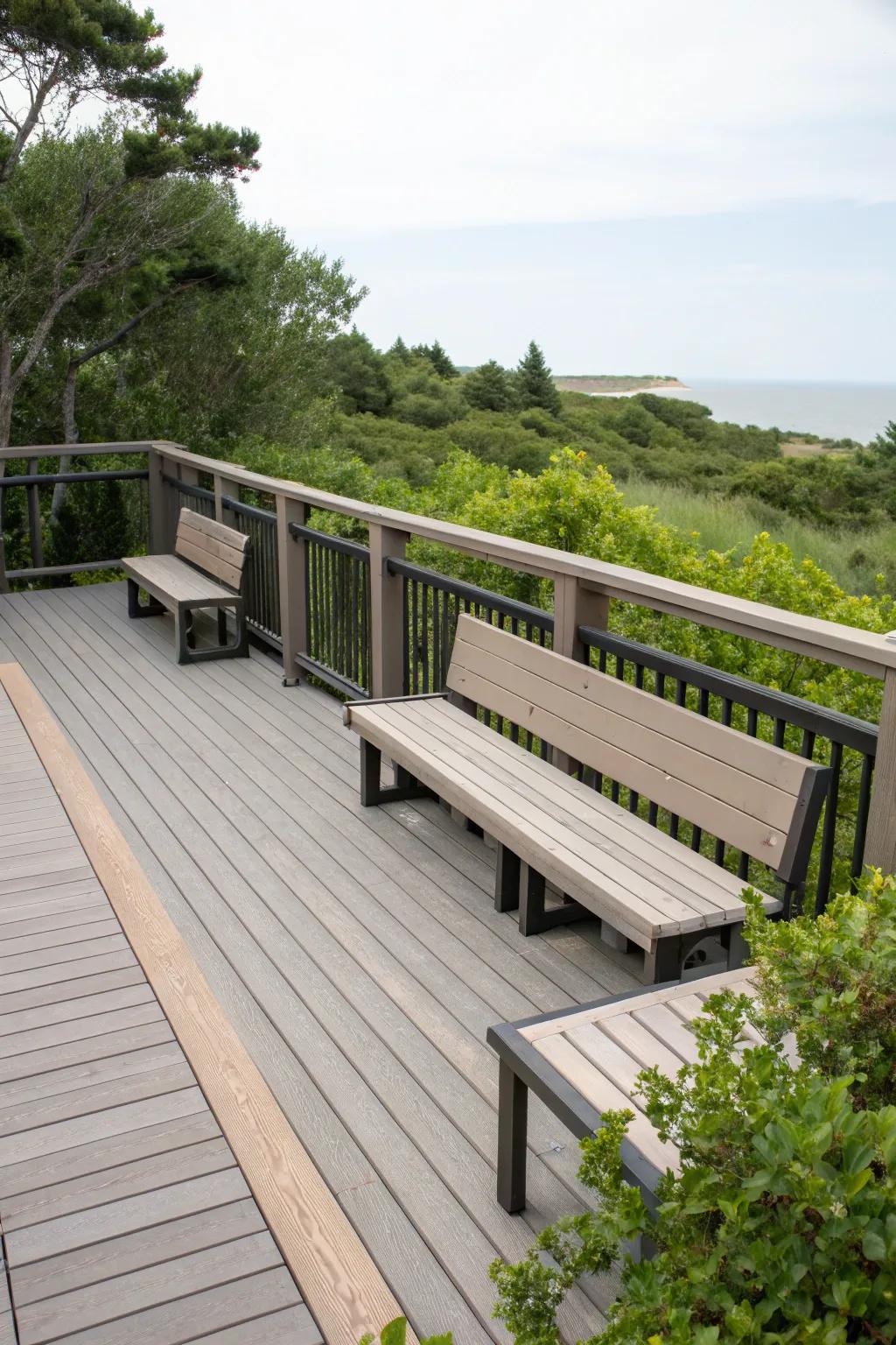 Bench and rail combos offer seamless design and functionality.