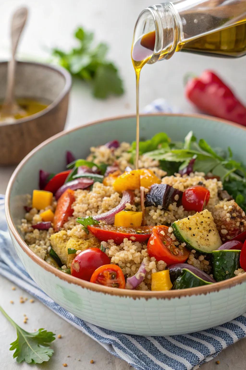 Quinoa medley with cooked vegetables, a light and gratifying repast.
