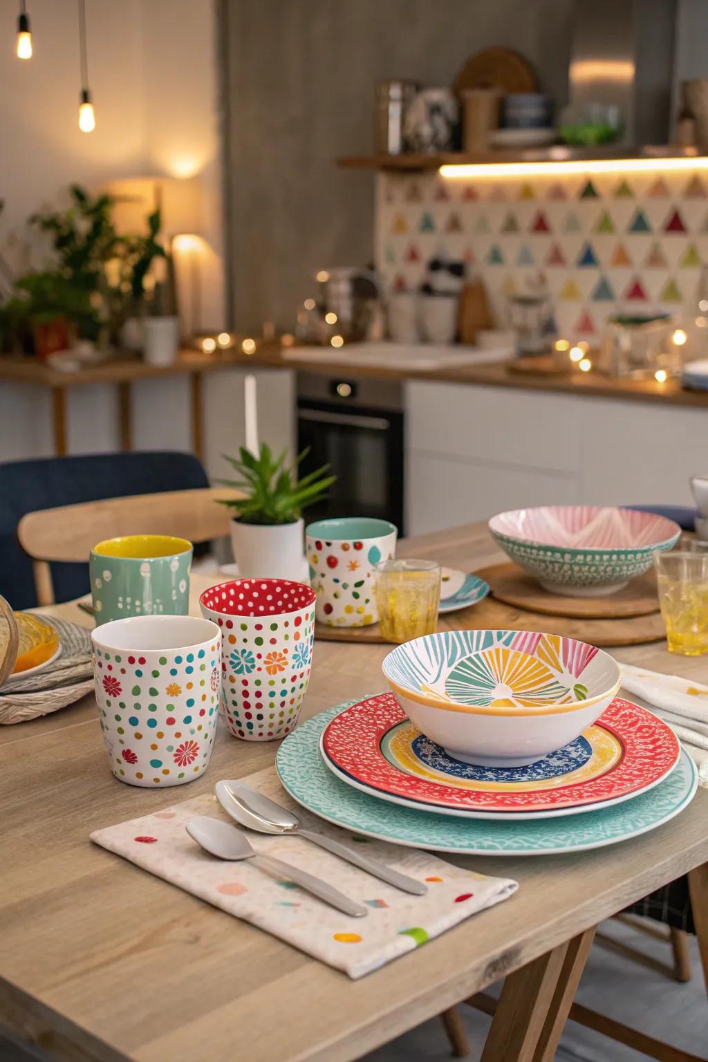 A playful intermixture of patterns renders the table visually dynamic.