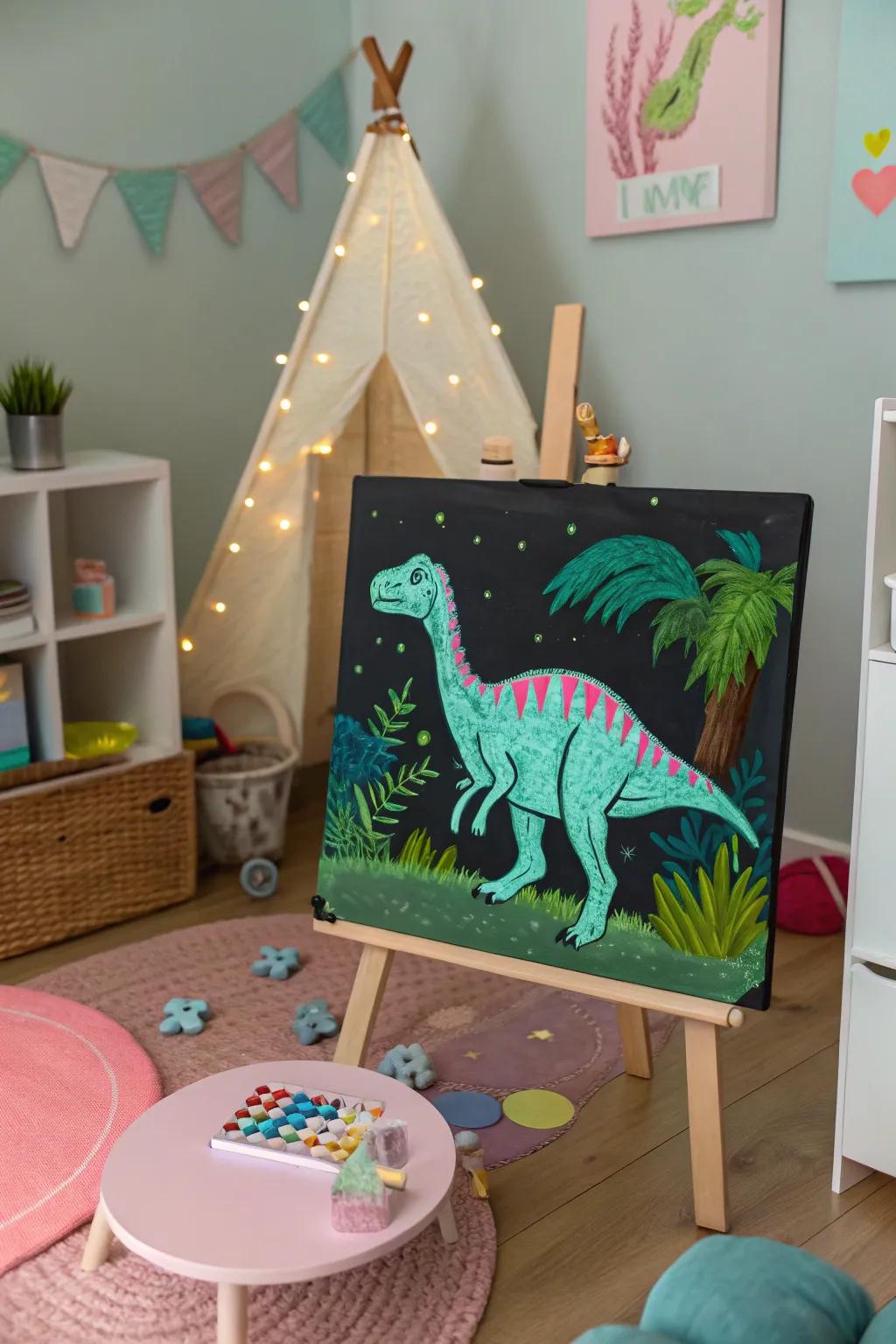 Magical luminescent dinosaur art