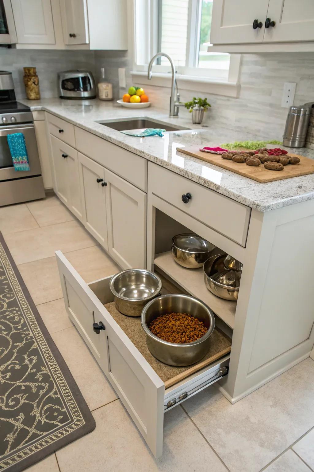 A tidy and elegant solution for pet feeding.