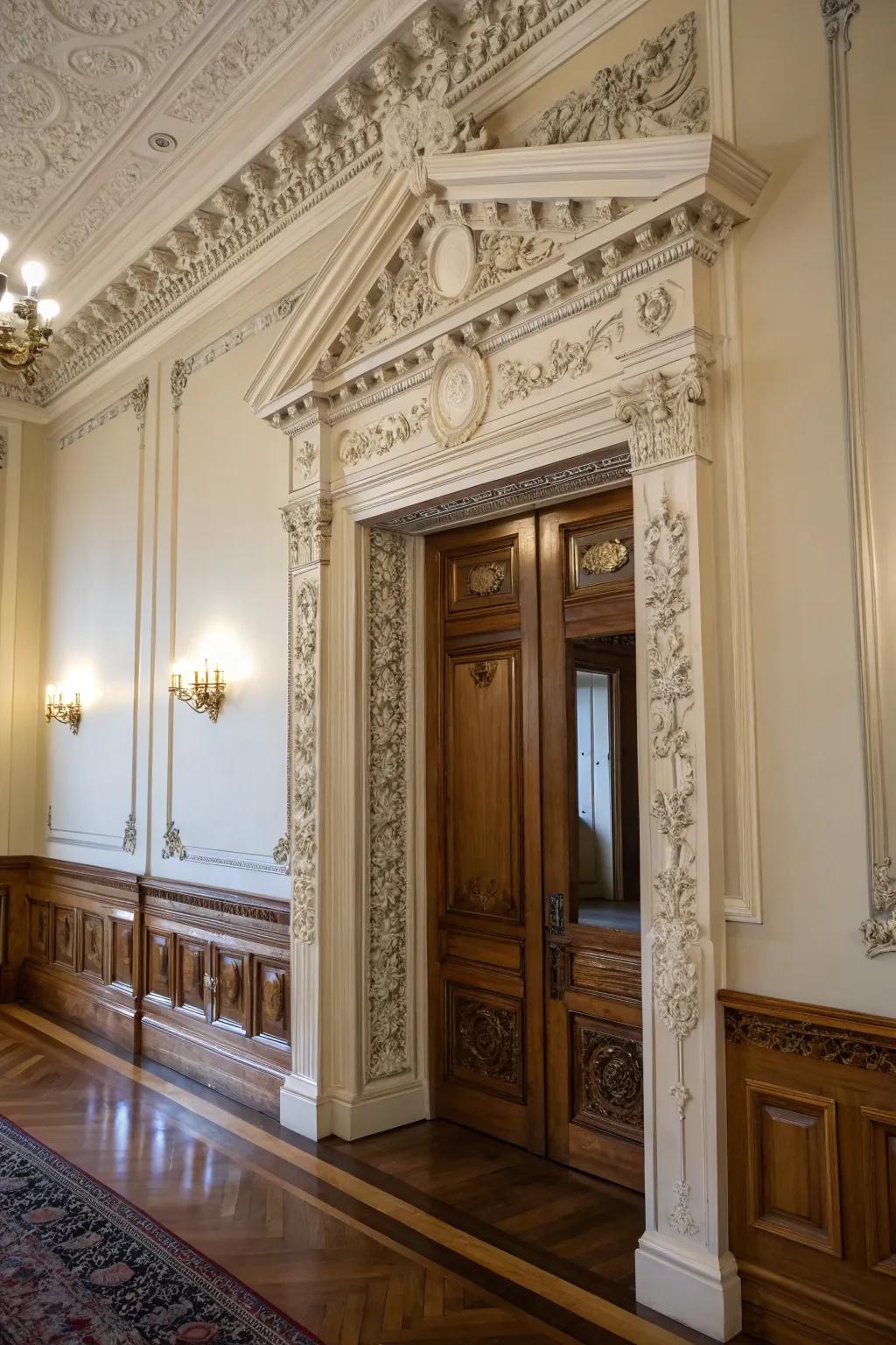 Ornate Victorian-style trim infuses opulence and grandeur into this classic interior.