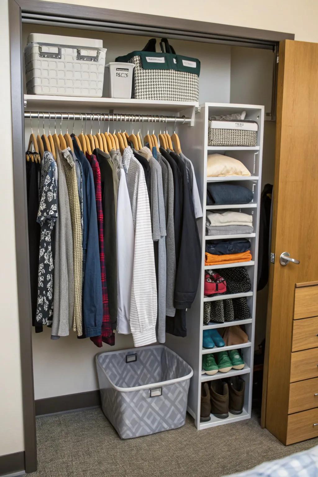Area-saving hangers optimize closet area in style.