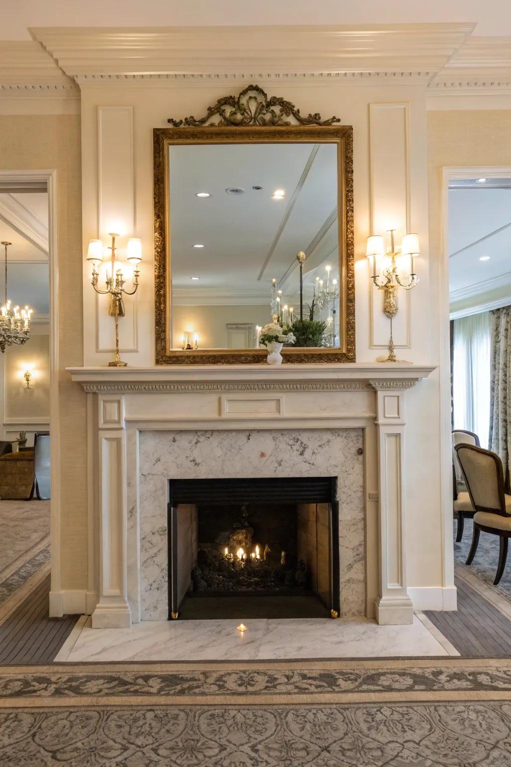 Incorporate sophistication with a reflector backdrop in your fireplace.