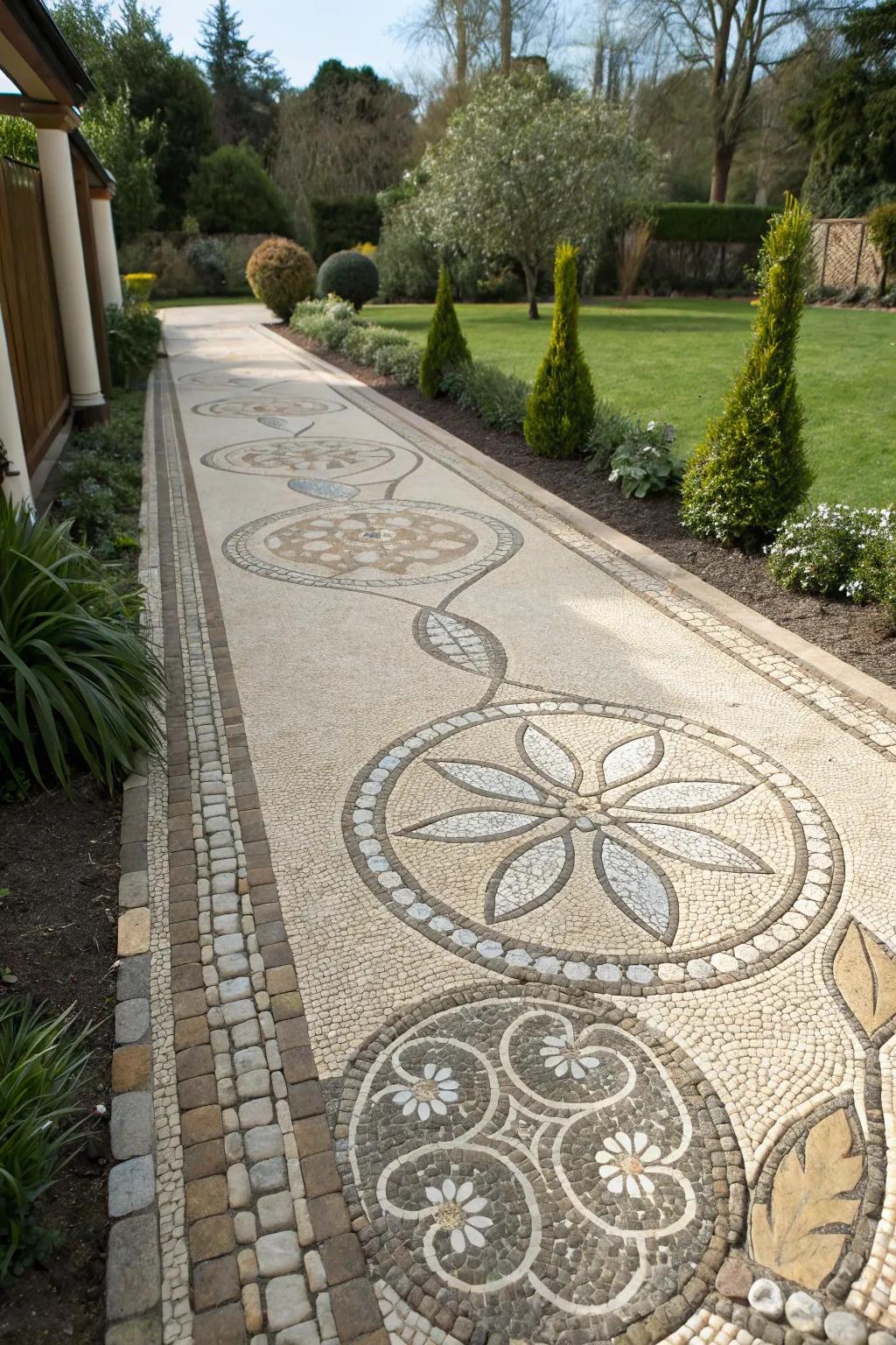 Artistic pebble patterns contribute texture and visual charm.