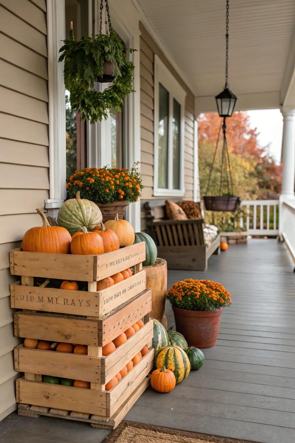 Pyrus containers filled with autumn treasures create a charming harvest display.