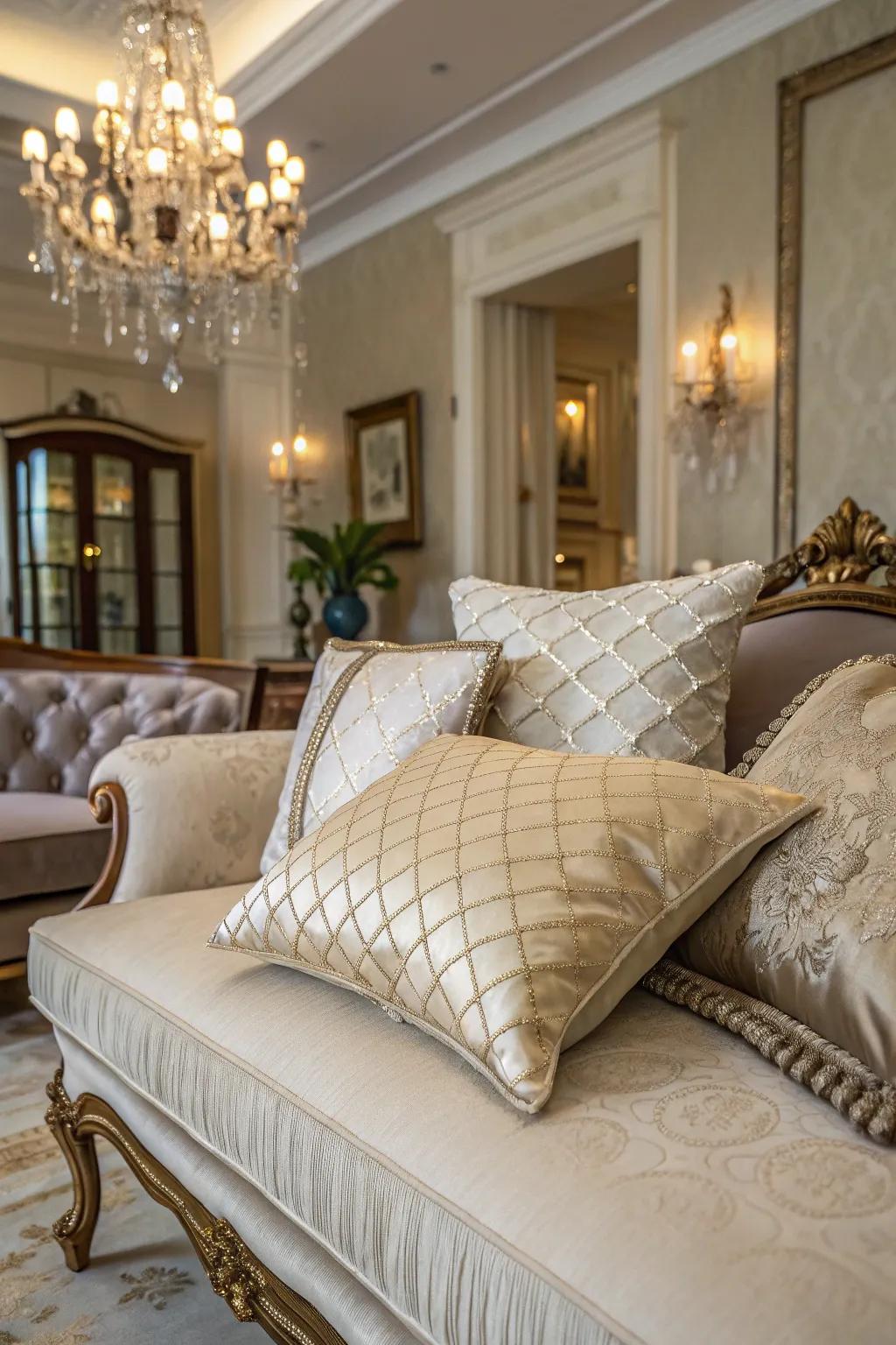 Silk and satin cushions impart a hint of luxury to your decor.