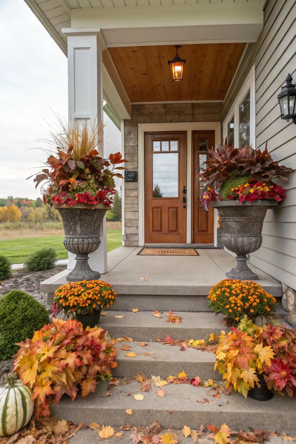 Symmetrical designs imbue balance and order into your autumnal porch.