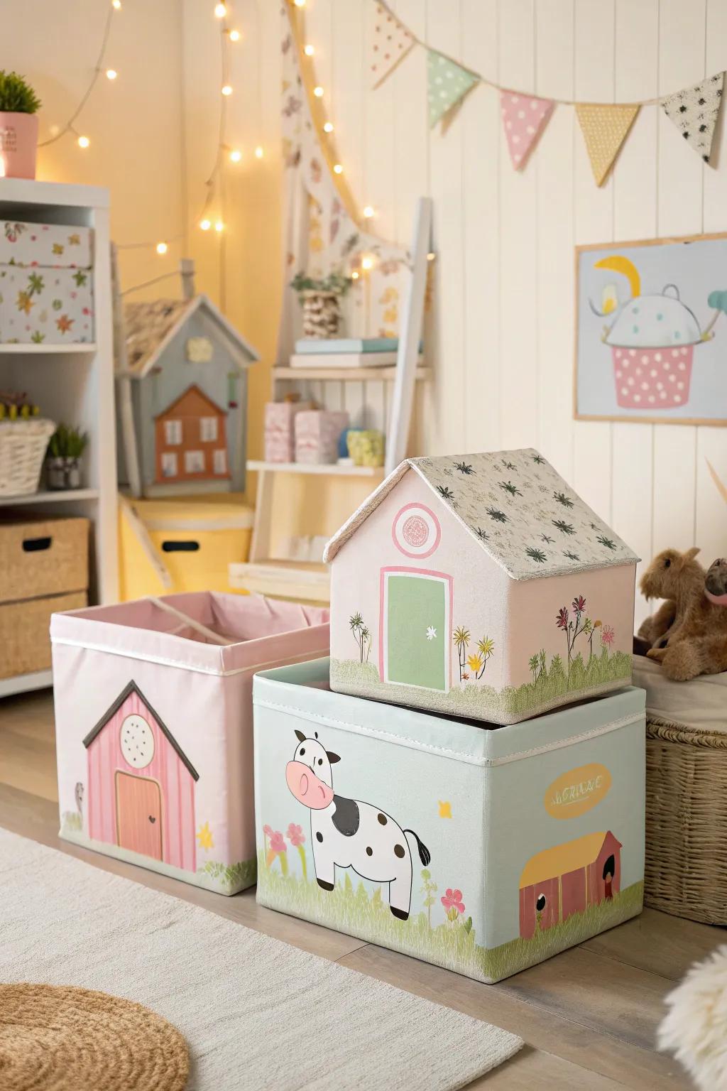 Themed storage keeps the baby's room tidy and on-theme.