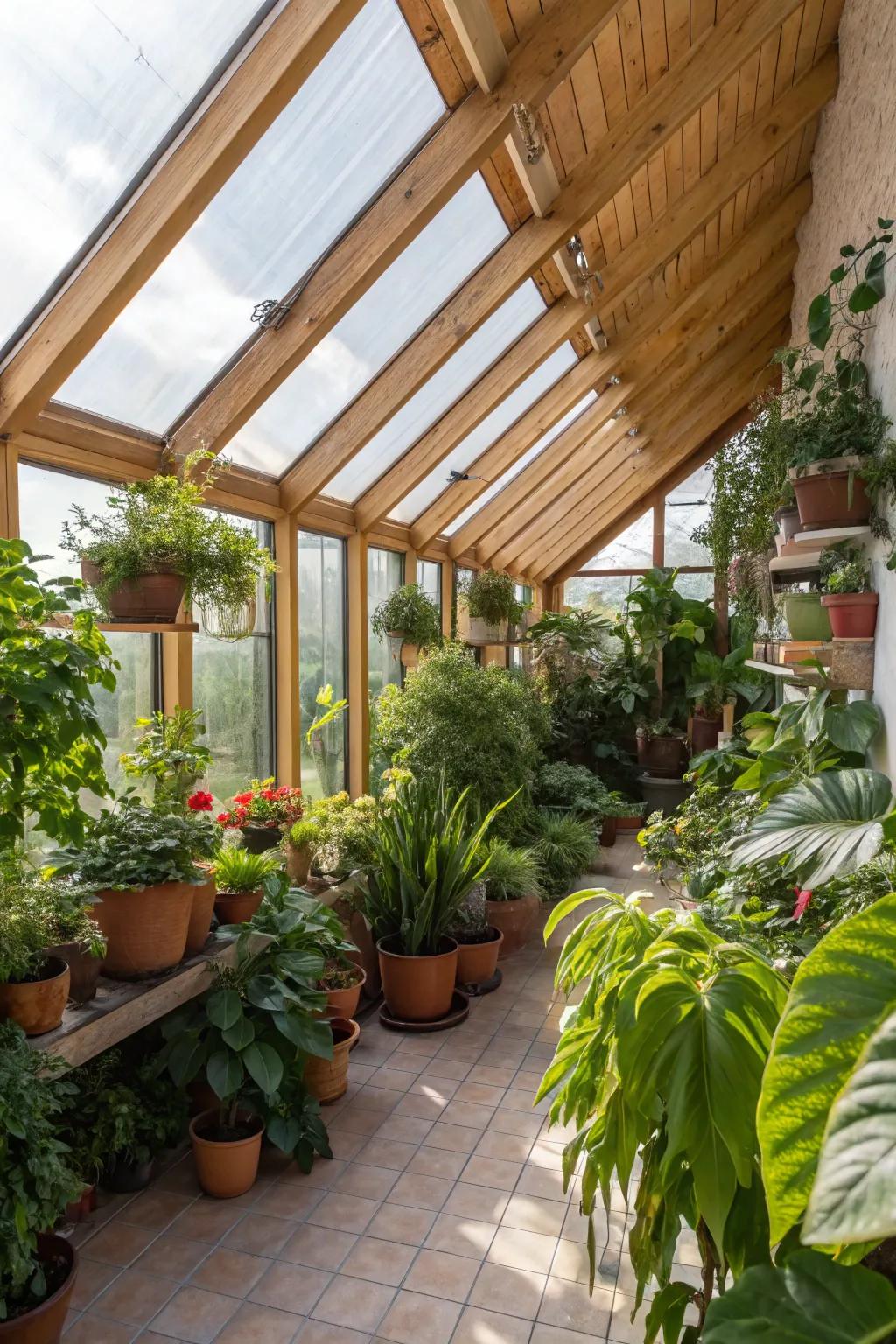 A verdant attic greenhouse providing a botanical sanctuary.