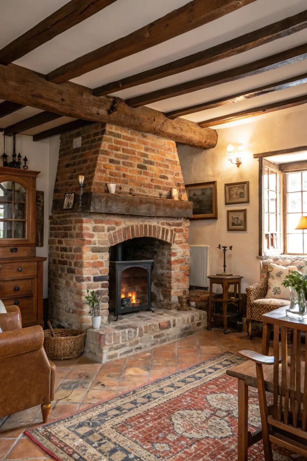Reclaimed brick brings character to your fireplace.