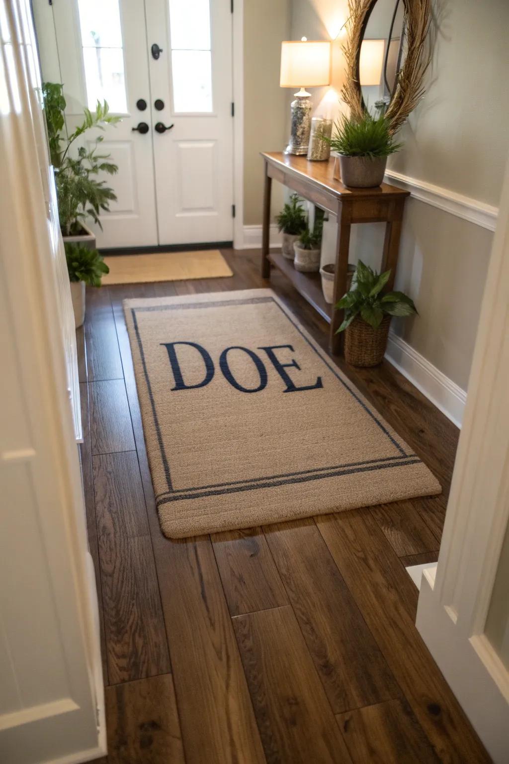 Personalized rugs create a unique and personal welcome.