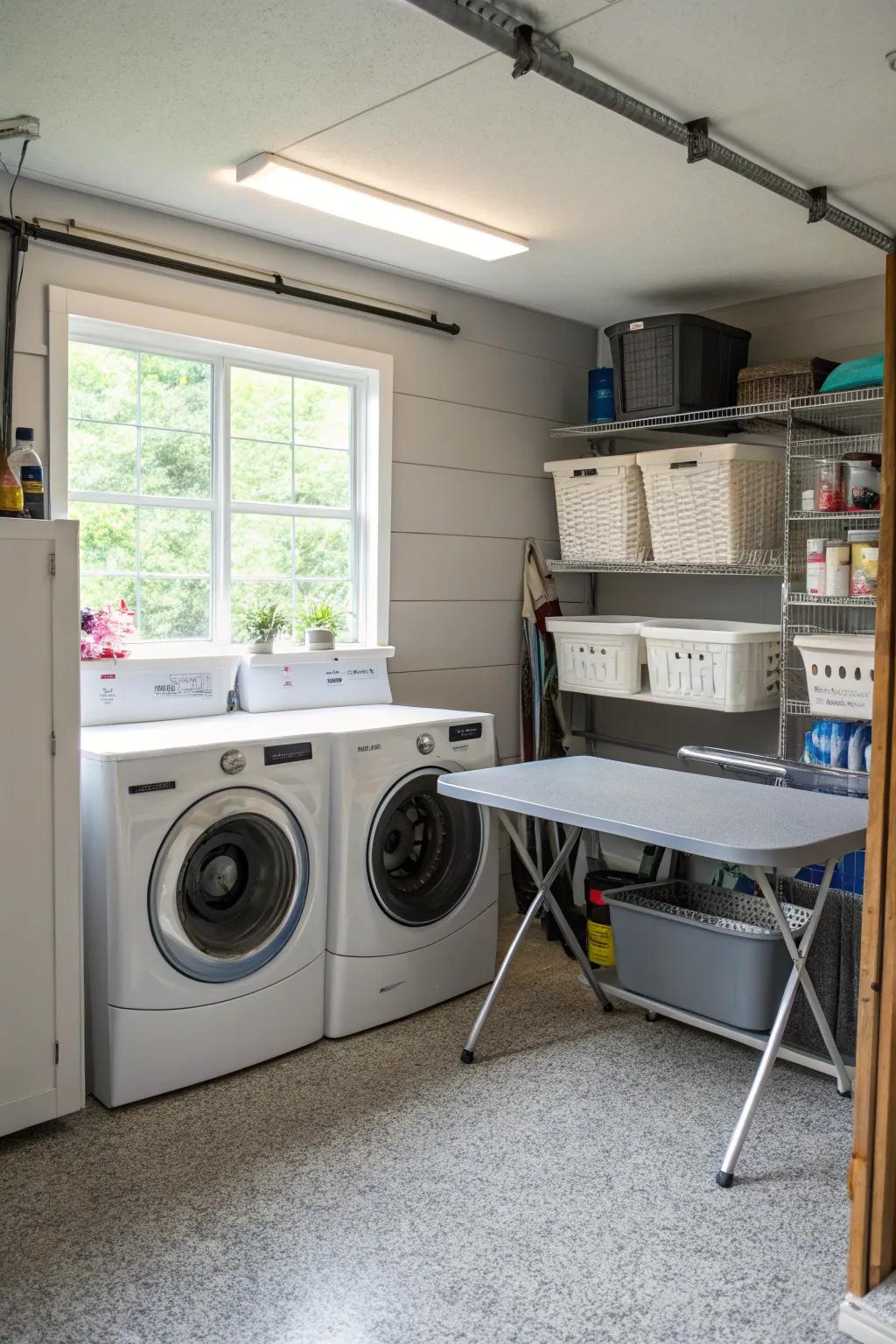 A dedicated laundry room keeps household tasks organized.