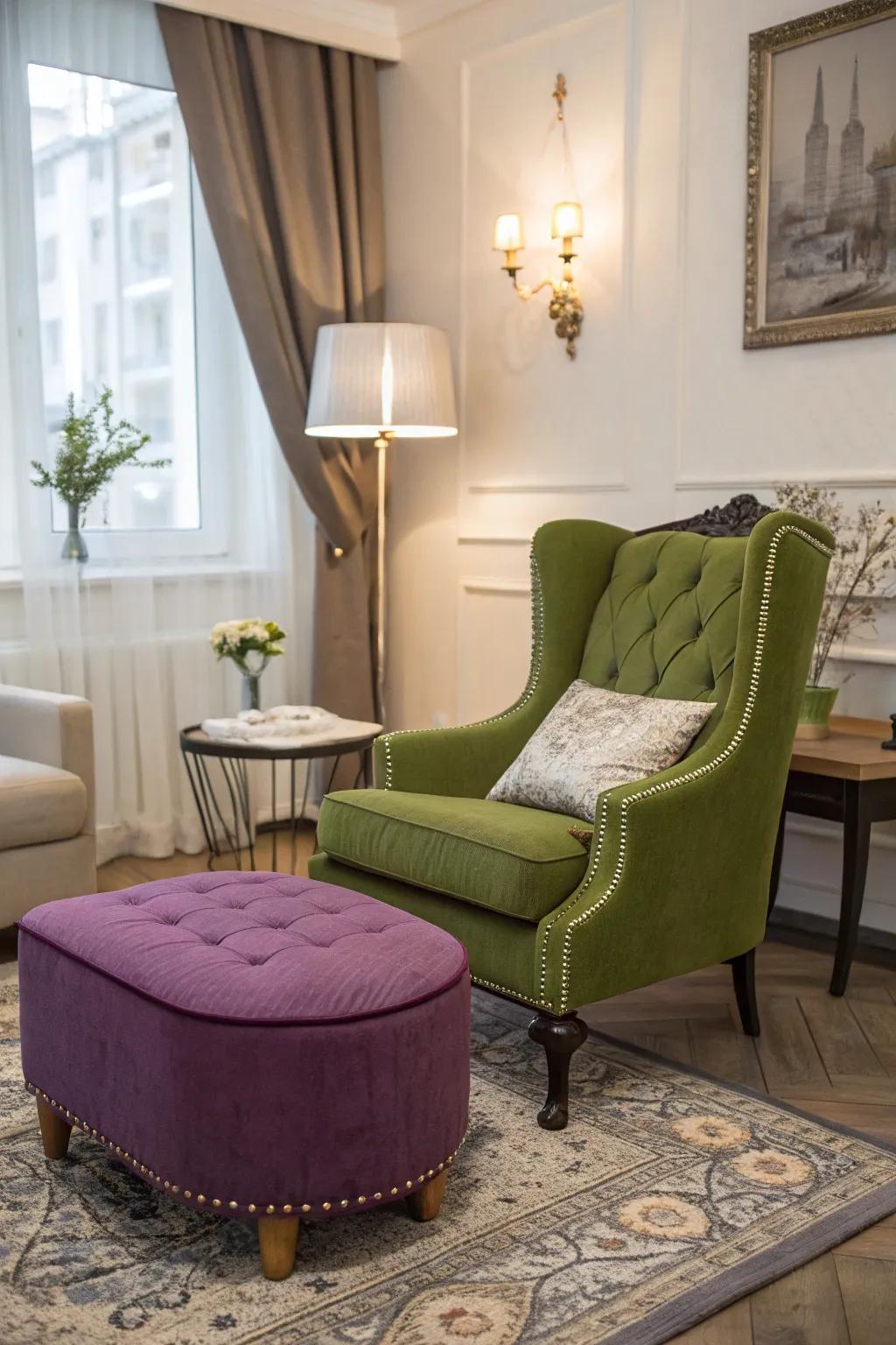 Focal point furniture anchoring the living space.