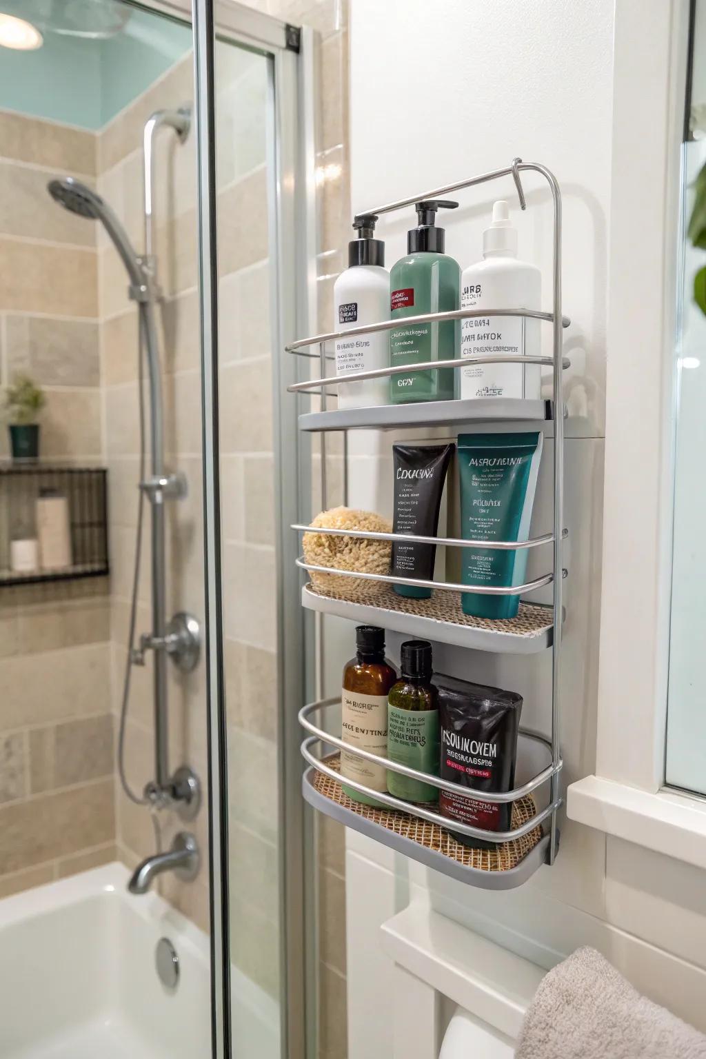 Classic shower caddy for maintaining styling products close.