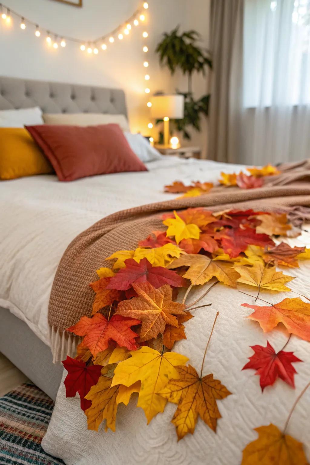 Faux foliage transports autumn shades into your Halloween design.