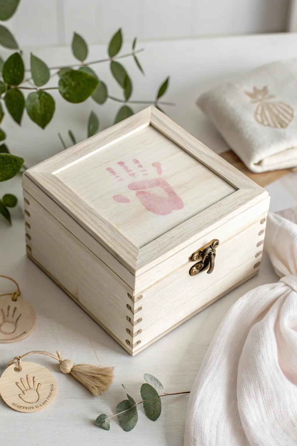 Cherish every diminutive instance through this handcrafted infant handprint relic container, the flawless fusion of simplicity and sentiment.