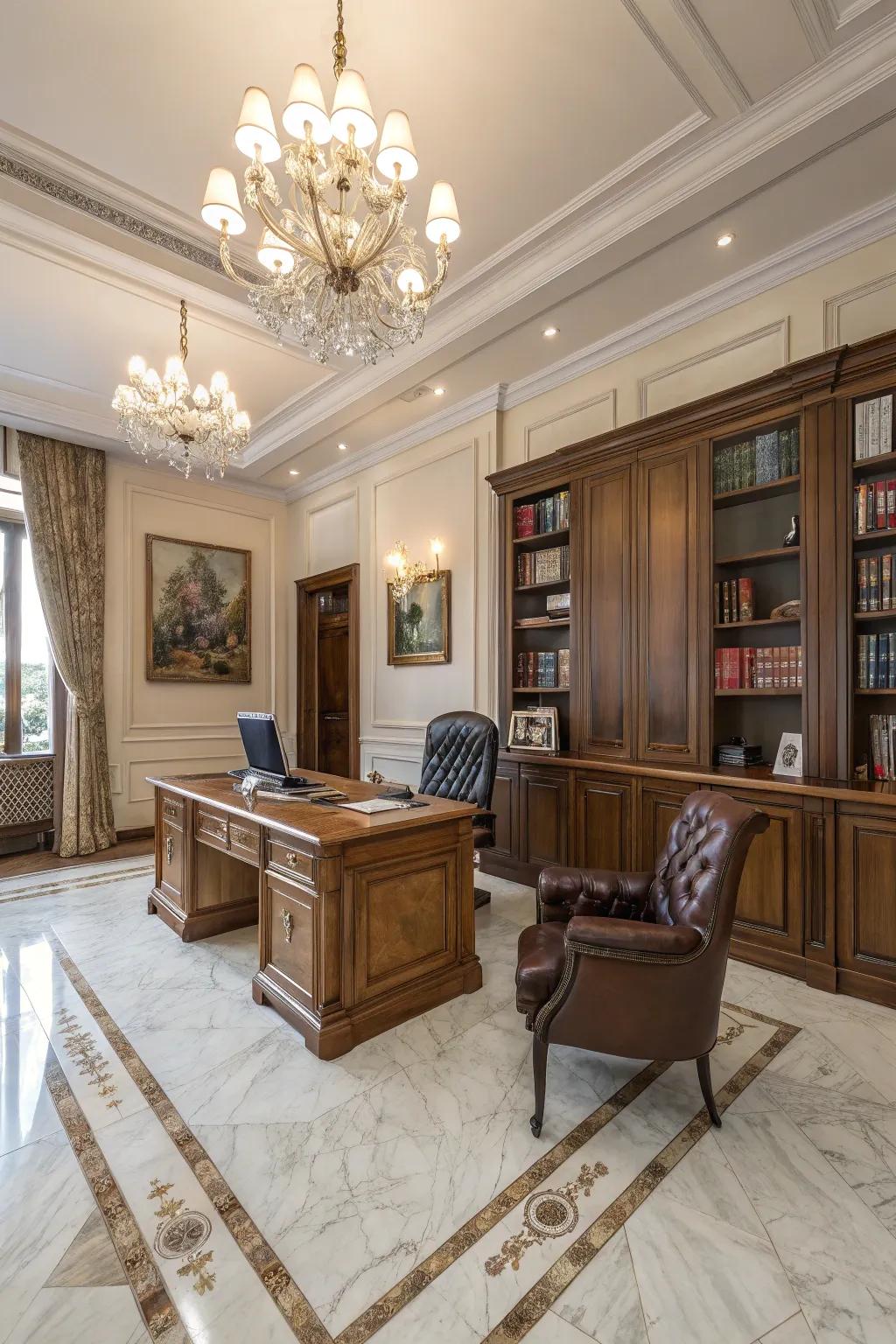 Marble flooring contributes opulence and sophistication to your office.