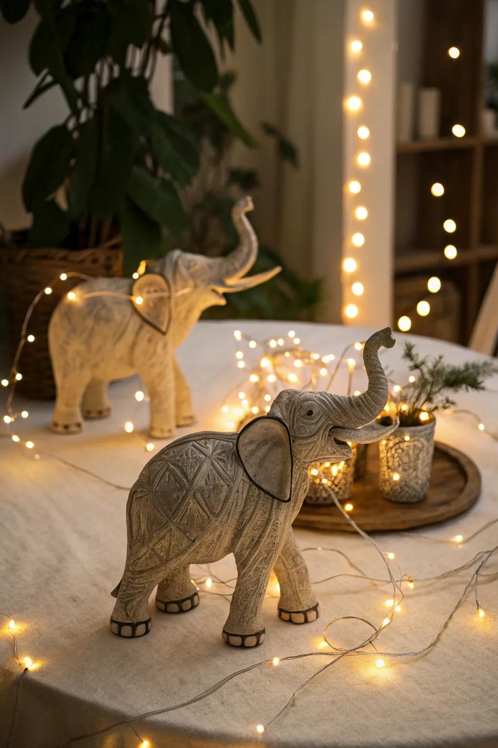 Dreamy and twinkling elephant centerpiece.