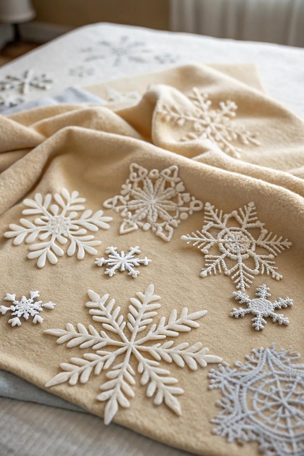 Textile snowflakes present a durable and snug decorative alternative.