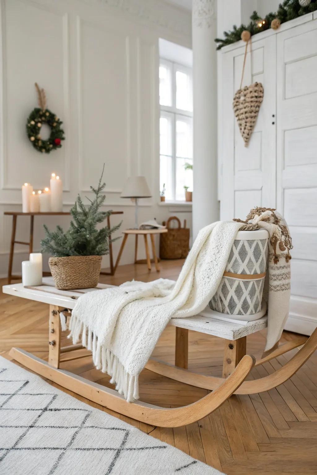 A serene sled adorned with Scandinavian-inspired embellishments