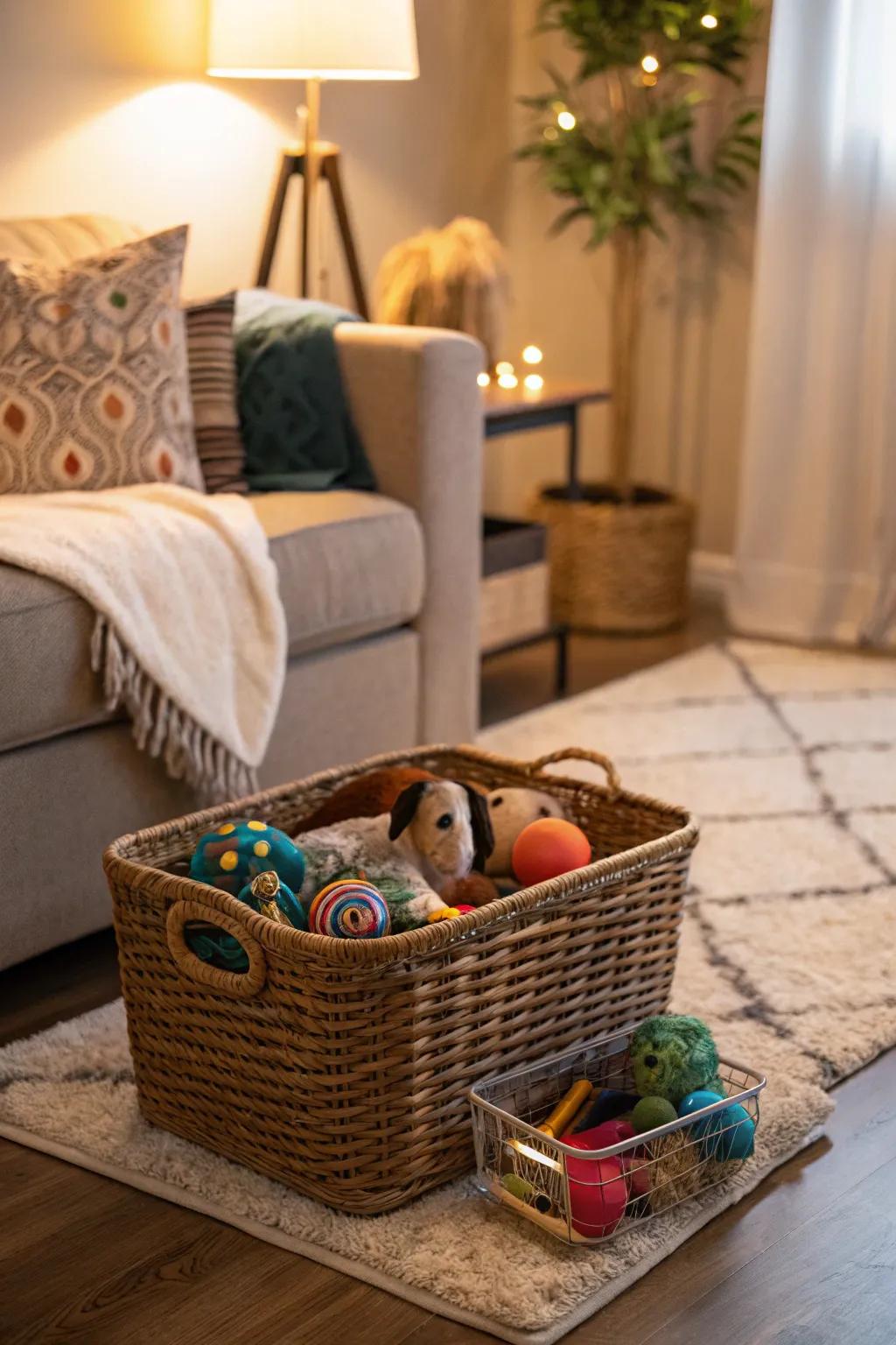 Baskets retain animal accessories coordinated and stylish.