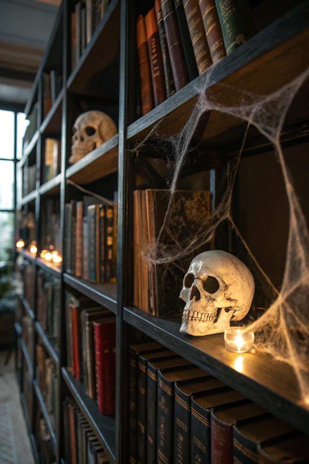 A spectral shelf incorporating Halloween magic.