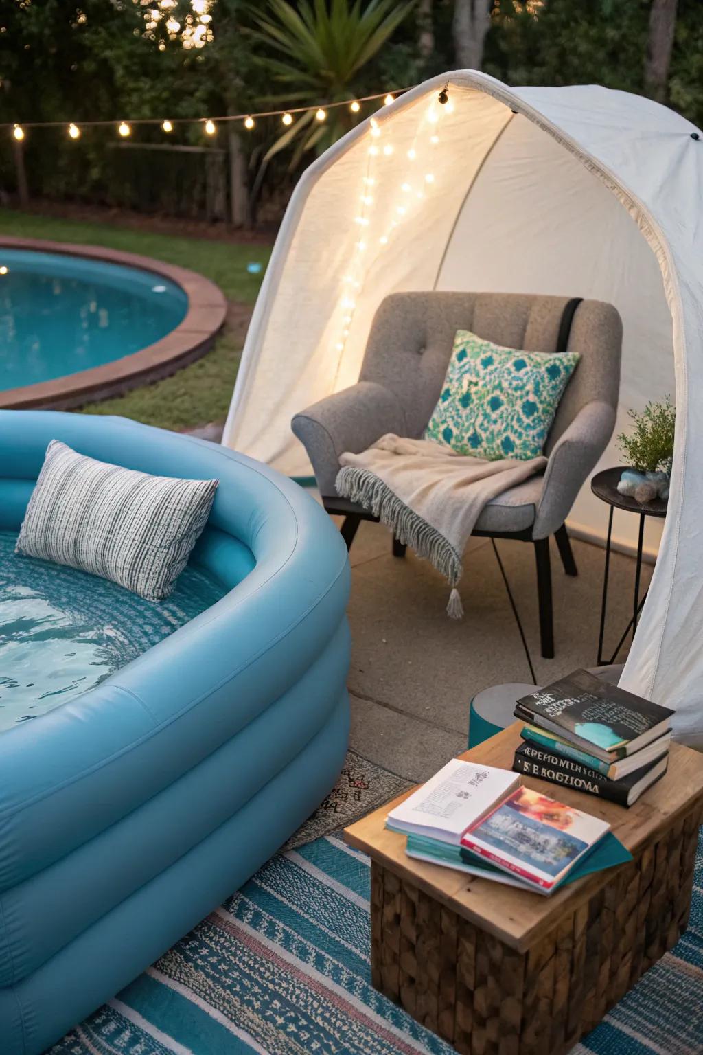 A serene poolside reading nook.